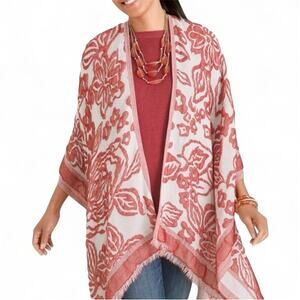 CHICO'S NWT ONE SIZE Women’s  Ruana Floral Jacquard Rust Red Poncho MSRP $109